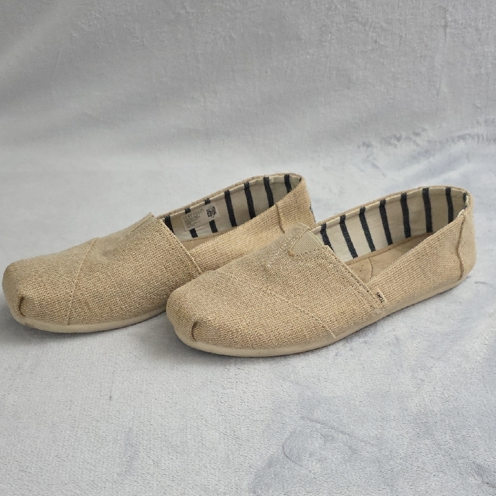 TOMS Classic Canvas Slip On Shoes Womens Beige Alpargata Flats Size W10 - Picture 3 of 6